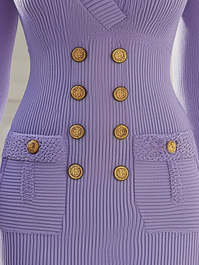 Tess - Elegante Abito Knit Lilla Doppiopetto