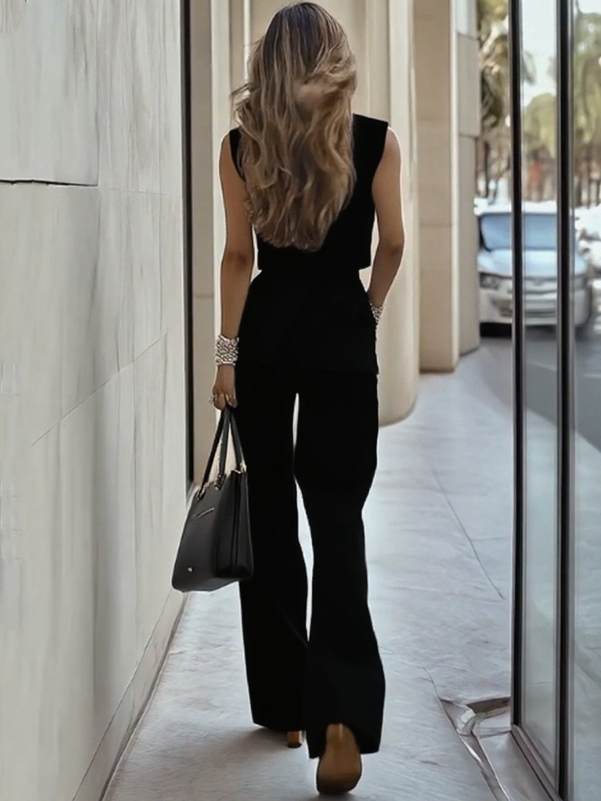 Aurora - Completo senza maniche blu chiaro con doppia tasca a toppa