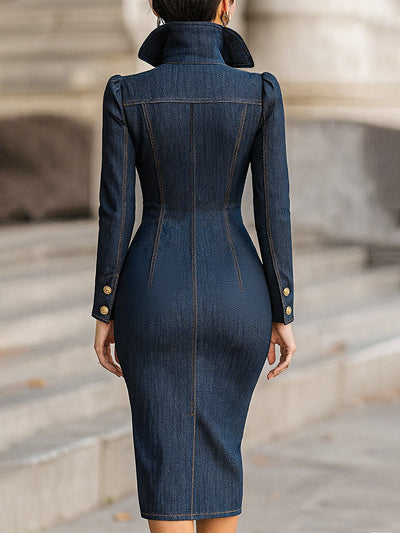 Lindsey - Abito Midi in Denim Strutturato Doppiopetto