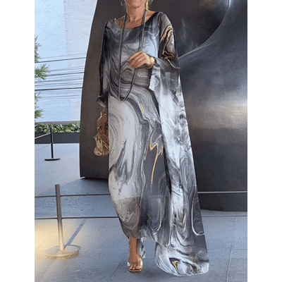 Kyra - Abito Maxi in Chiffon con Stampa Marmorizzata