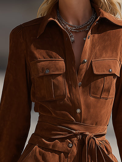 Valentina - Giacca e pantaloni corti in suede marrone cioccolato