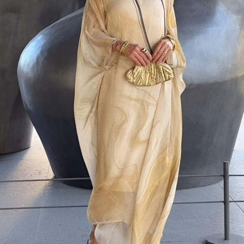 Kyra - Abito Maxi in Chiffon con Stampa Marmorizzata