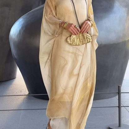 Kyra - Abito Maxi in Chiffon con Stampa Marmorizzata