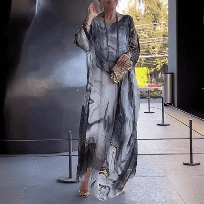 Kyra - Abito Maxi in Chiffon con Stampa Marmorizzata