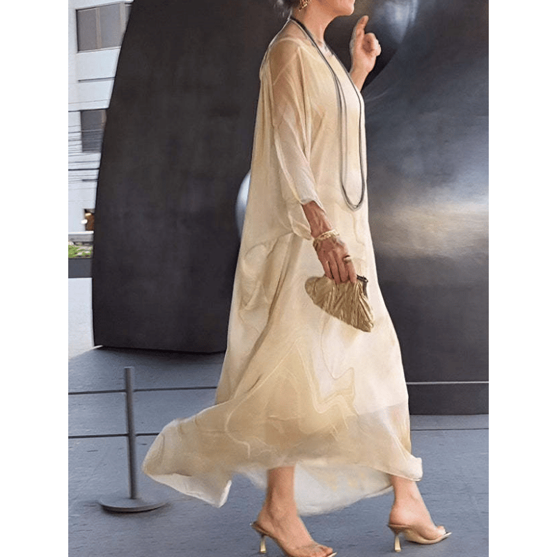 Kyra - Abito Maxi in Chiffon con Stampa Marmorizzata