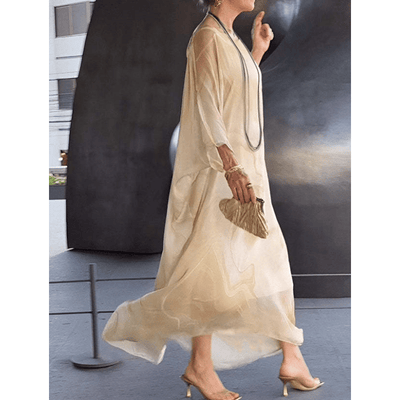 Kyra - Abito Maxi in Chiffon con Stampa Marmorizzata