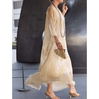 Kyra - Abito Maxi in Chiffon con Stampa Marmorizzata