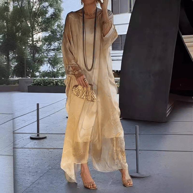 Kyra - Abito Maxi in Chiffon con Stampa Marmorizzata