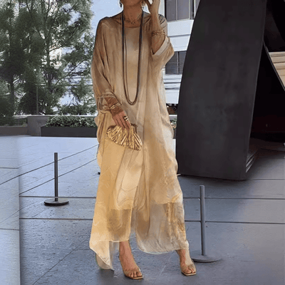 Kyra - Abito Maxi in Chiffon con Stampa Marmorizzata