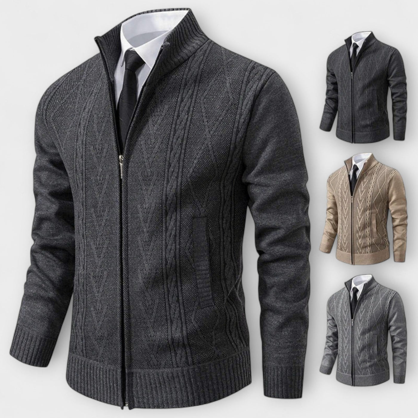 Langley™ – Cardigan con zip a lavorazione a trecce