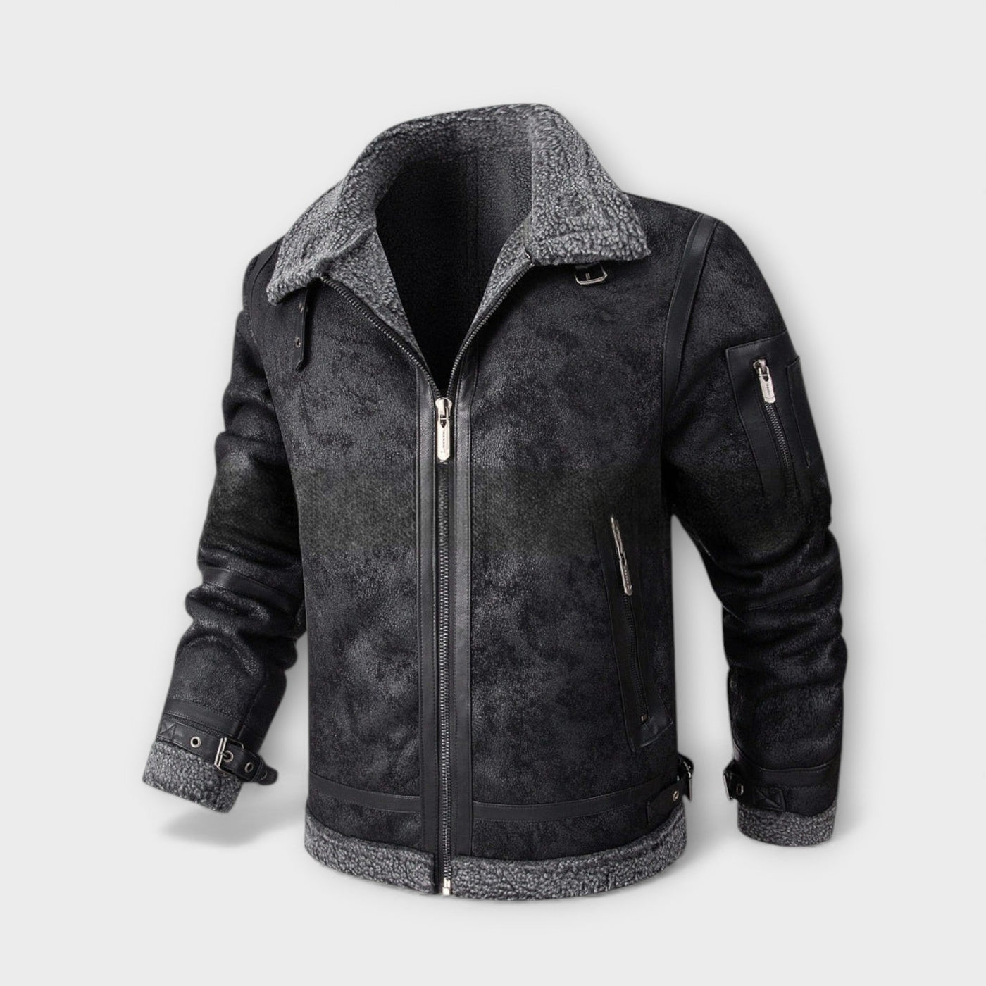 Giacca calda da aviatore in pelle invecchiata foderata in pelliccia