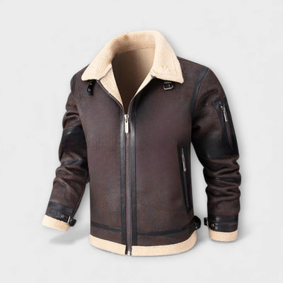Giacca calda da aviatore in pelle invecchiata foderata in pelliccia