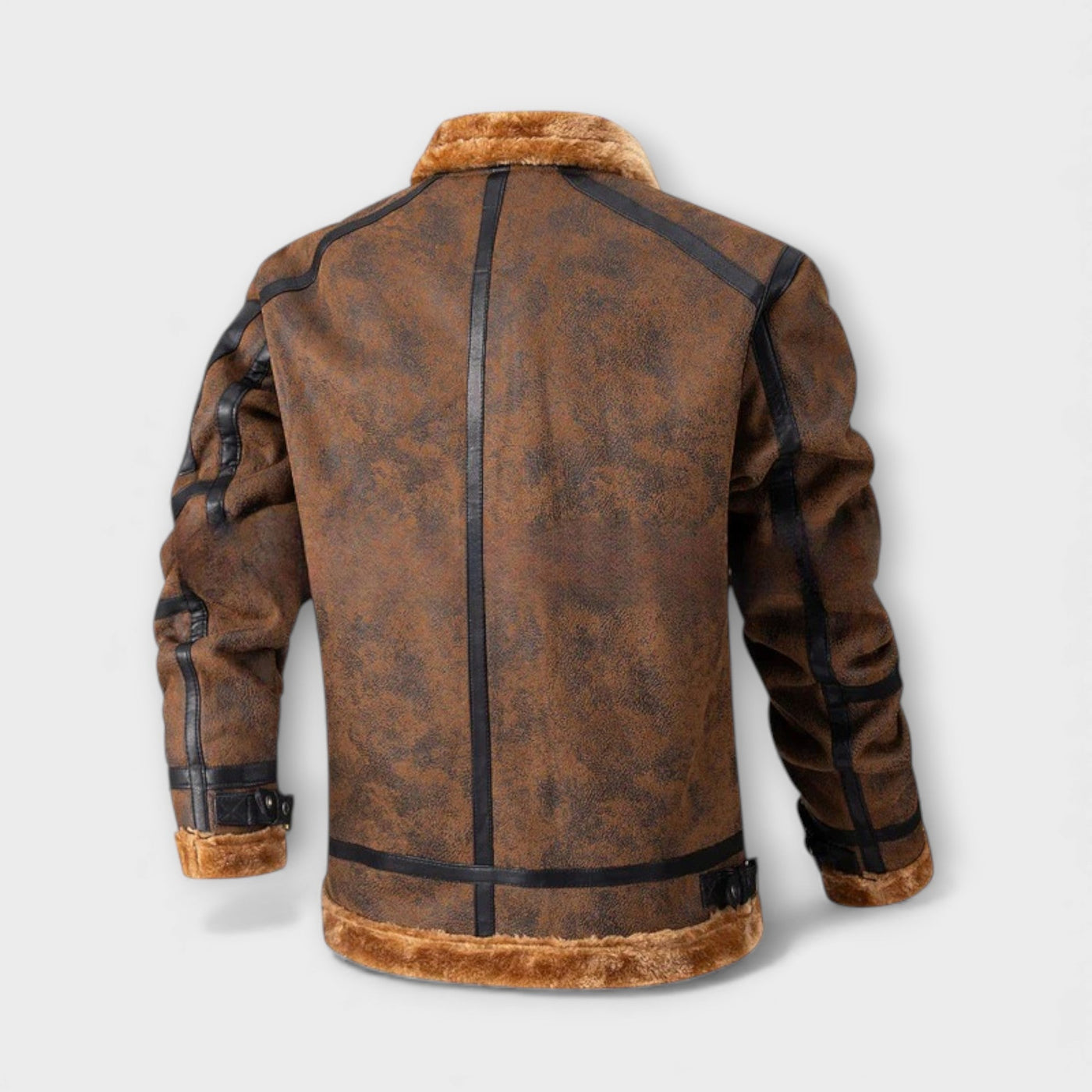 Giacca calda da aviatore in pelle invecchiata foderata in pelliccia