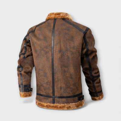 Giacca calda da aviatore in pelle invecchiata foderata in pelliccia