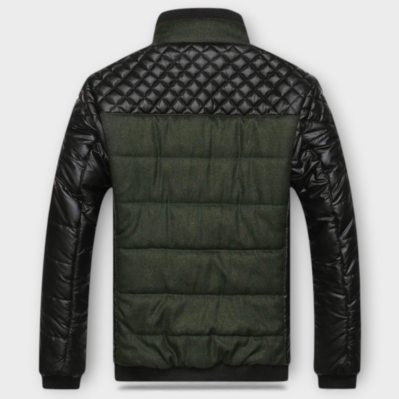 Giacca trapuntata bicolore in pelle e tessuto