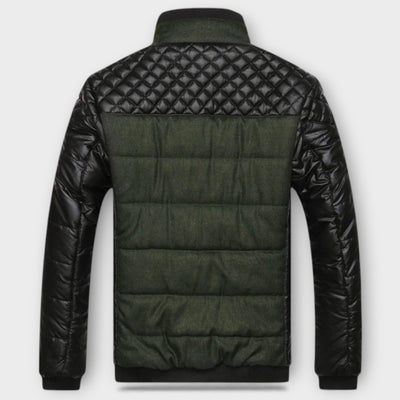 Giacca trapuntata bicolore in pelle e tessuto