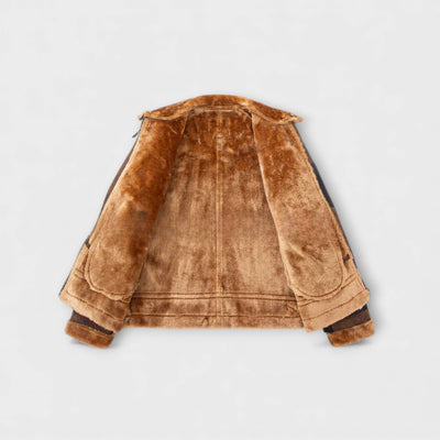 Giacca calda da aviatore in pelle invecchiata foderata in pelliccia