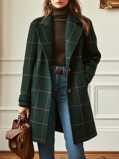 Cappotto in Tweed a Quadri con Rever Retro da Donna